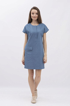 Котонова сукня міні синього кольру  з коротким рукавом Емпія 01 Котонова сукня міні синього кольру  з коротким рукавом Емпія 01