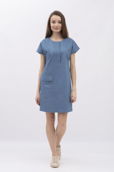 Котонова сукня міні синього кольру  з коротким рукавом Емпія 01 Котонова сукня міні синього кольру  з коротким рукавом Емпія 01