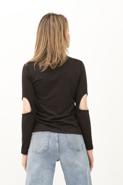 Оригінальний трикотажний джемпер із вирізами на рукавах чорного кольору Івєса