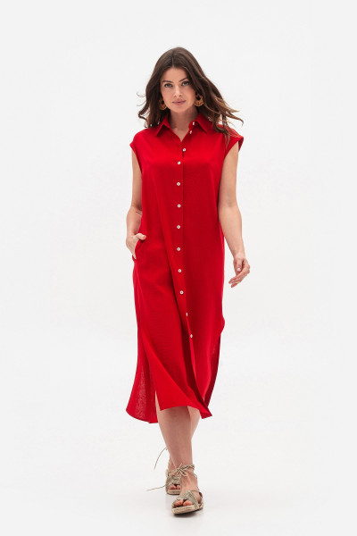 Сукня з льону довжини міді червоного кольору Оріса Сукня з льону довжини міді червоного кольору Оріса