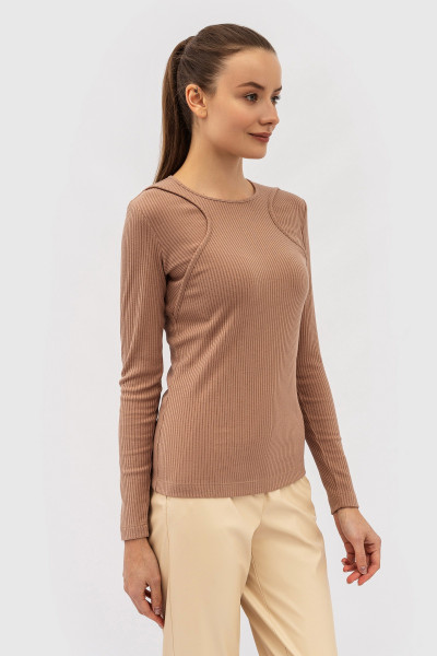 Класичний бежевий лонгслів із трикотажу з довгим рукавом Мейа 02
