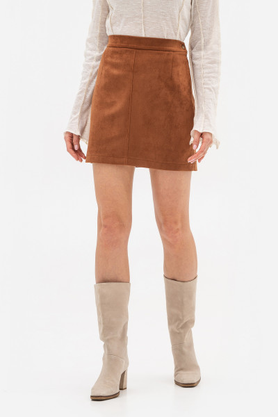 Міні спідниця теракотового кольору з екозамші Мадіра 01