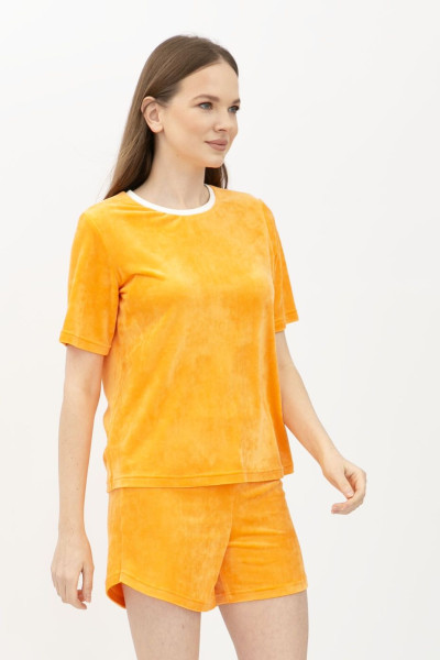Велюровий костюм футболка та шорти оранжевого кольору Джумі Велюровий костюм футболка та шорти оранжевого кольору Джумі