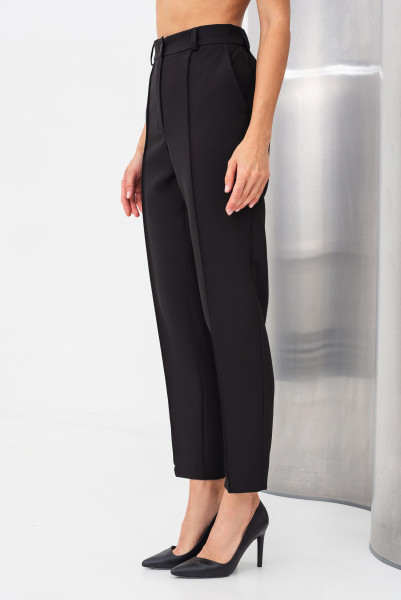 Брюки з костюмної тканини чорні завужені з високою посадкою Сірін