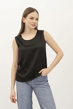 Сатинова жіноча майка чорна прямого силуету Донато 05