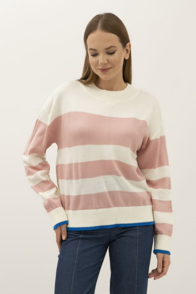 Жіночий джемпер трикотажний рожевий  у широку смужку 23207301
