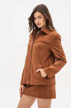 Бомбер з екошкіри жакетного типу теракотового кольору Стелія 01