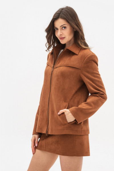 Бомбер з екошкіри жакетного типу теракотового кольору Стелія 01