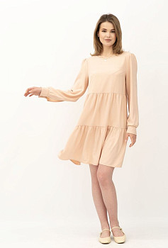 Стильне жіноче плаття з рюшами з костюмної тканини пудрового відтінку Ледія Стильне жіноче плаття з рюшами з костюмної тканини пудрового відтінку Ледія