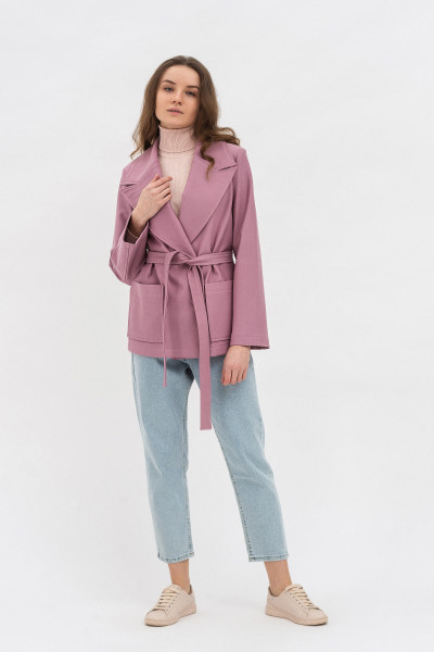 Жіночий жакет прямого силуету з поясом бузкового кольору Ансон