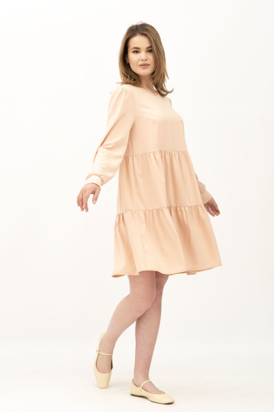 Стильне жіноче плаття з рюшами з костюмної тканини пудрового відтінку Ледія Стильне жіноче плаття з рюшами з костюмної тканини пудрового відтінку Ледія