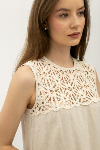 Сукні міні з вмістом натурального льону бежевого кольору Мартес Сукні міні з вмістом натурального льону бежевого кольору Мартес