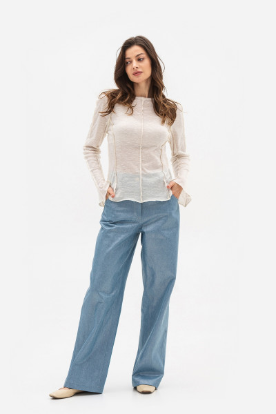 Трикотажний лонгслів напівприталеного силуету бежевого кольору Фоніка