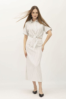 Костюм з льону блуза та спідниця у вертикальну смужку Онекс 1