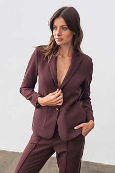 Однобортний жакет коричневого кольору з накладними кишенями Мішель