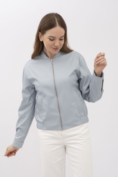 Блакитна куртка з екошкіри коротка Дорея 02