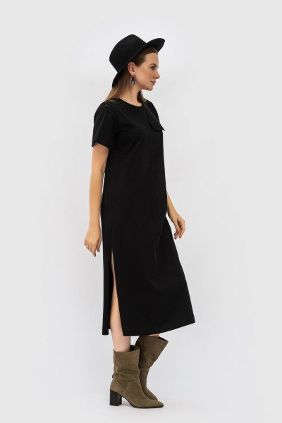 Трикотажна чорна  пряма сукня з коротким рукавом Зоє Трикотажна чорна  пряма сукня з коротким рукавом Зоє