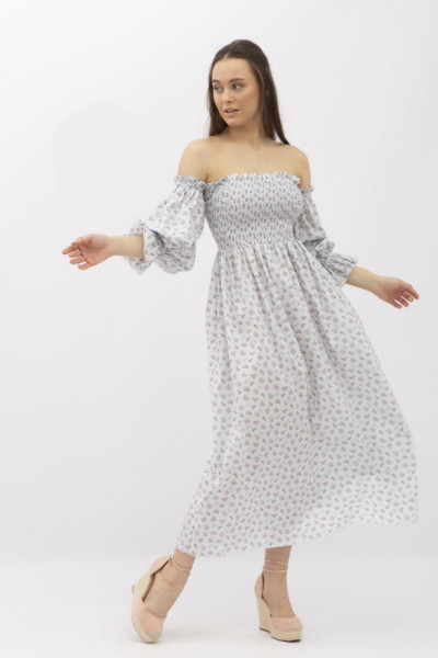 Сукня міді в квітку з корсетною частиною Магді 01 Сукня міді в квітку з корсетною частиною Магді 01