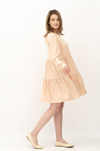 Стильне жіноче плаття з рюшами з костюмної тканини пудрового відтінку Ледія Стильне жіноче плаття з рюшами з костюмної тканини пудрового відтінку Ледія