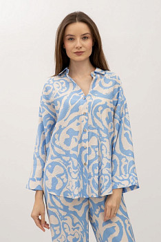 Блуза-сорочка  вільного силуету з рукавами 3/4 блакитного кольору Аркана 01
