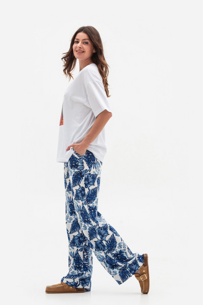 Лляні брюки прямого силуету синього кольору Астарія