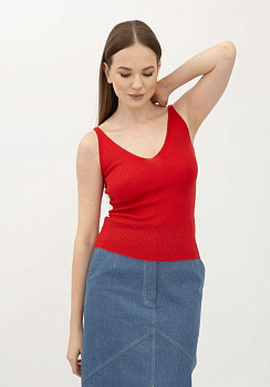 Червона майка в рубчик з глибоким вирізом 24100506