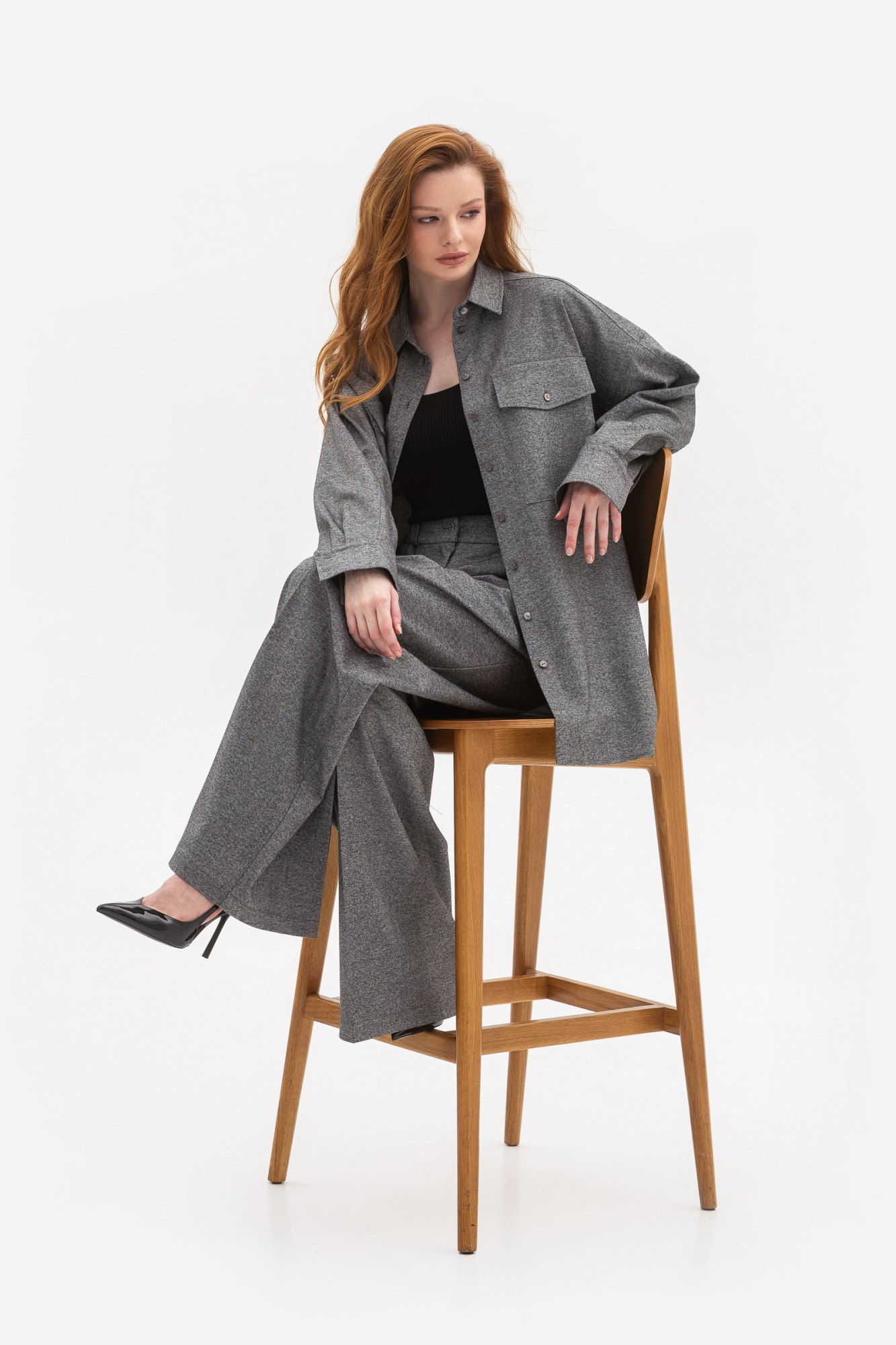 Сорочка подовжена сірого  кольору Шаделі 01