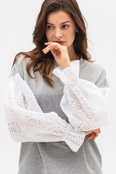 Світшот сірого кольору з оригінальними рукавами з прошви Рінері