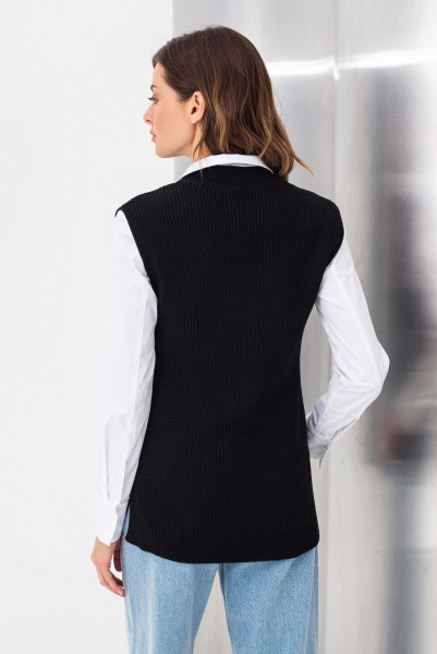 Чорний в'язаний жилет з V-подібним вирізом горловини 24202601