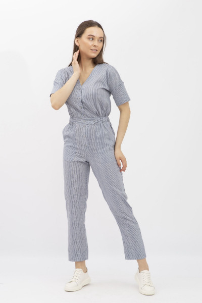 Літній комбінезон з льону зі смугастим принтом та довгою штаниною для жінок Ніхоль 01