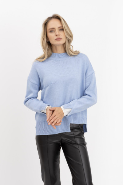 В'язаний джемпер з асиметричним низом блакитного кольору 24207500