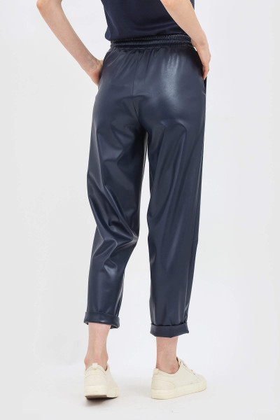 Штани з екошкіри вільного крою синього кольору Делфа