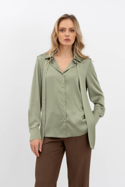 Класична блуза з коміром та довгим рукавом оливкового кольору Телета 07