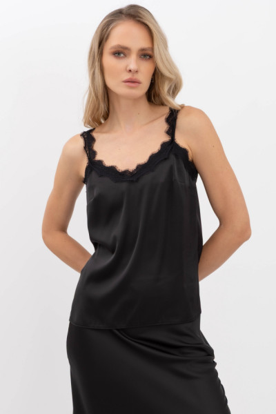 Майка шовкова на бретелях чорного кольору Кісія