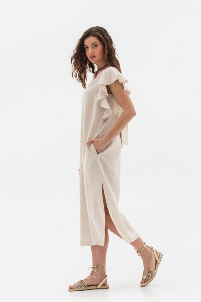 Сукня довжини міді бежевого  кольору з вмістом 70% льону Лігура Сукня довжини міді бежевого  кольору з вмістом 70% льону Лігура