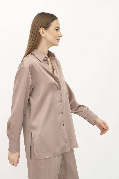 Костюм з сатину блуза та штани бежевого кольору Маніла 02 Костюм з сатину блуза та штани бежевого кольору Маніла 02