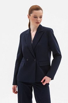Двобортний жакет з костюмної тканини синього кольору Фаєрі 01