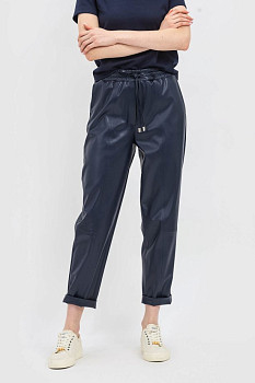 Штани з екошкіри вільного крою синього кольору Делфа