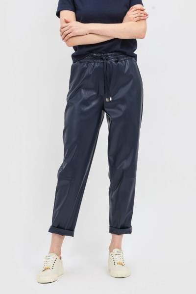 Штани з екошкіри вільного крою синього кольору Делфа