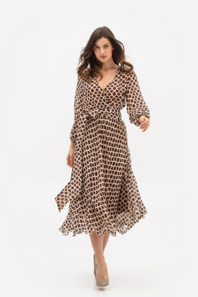 Шифонова сукня з V-подібним вирізом  коричневого кольору Талена 1