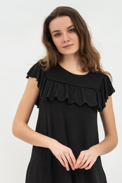 Довга трикотажна сукня з рукавами-крильцями та воланами сірого кольору Марет 3 Довга трикотажна сукня з рукавами-крильцями та воланами сірого кольору Марет 3