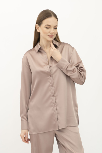 Костюм з сатину блуза та штани бежевого кольору Маніла 02 Костюм з сатину блуза та штани бежевого кольору Маніла 02