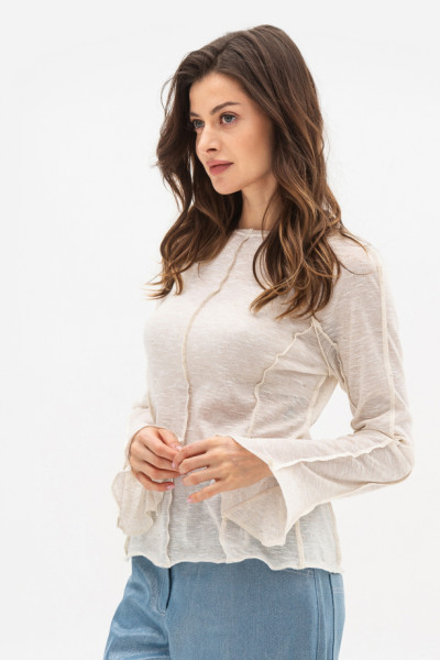 Трикотажний лонгслів напівприталеного силуету бежевого кольору Фоніка