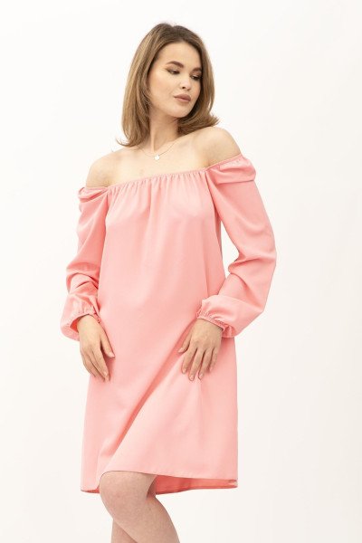 Стильне жіноче плаття з рожевої костюмної тканини з вирізом каре Еймі Стильне жіноче плаття з рожевої костюмної тканини з вирізом каре Еймі