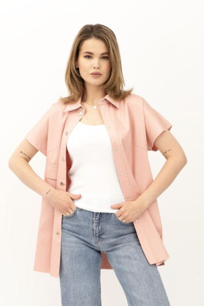 Стильна жіноча блуза прямого силуету з котону рожевого відтінку Олдіс