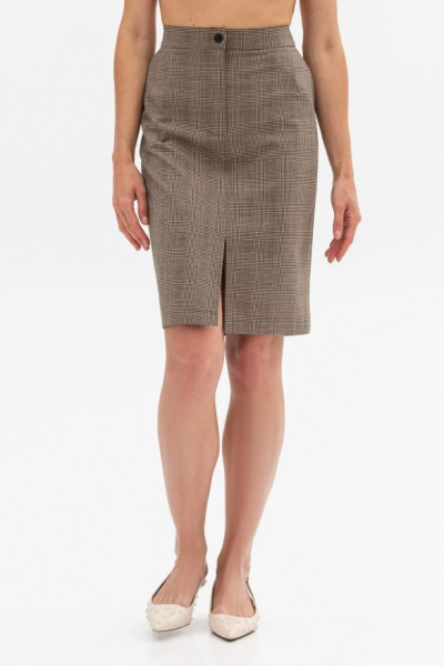 Спідниця завужена до коліна в клітинку коричнева Лім