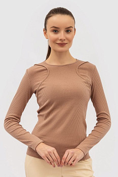 Класичний бежевий лонгслів із трикотажу з довгим рукавом Мейа 02