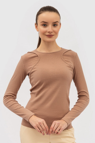 Класичний бежевий лонгслів із трикотажу з довгим рукавом Мейа 02