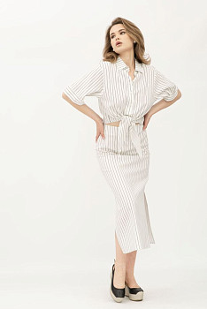 Костюм з льону блуза та спідниця у вертикальну смужку Онекс 12