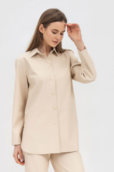 Подовжена сорочка прямого крою з екошікри молочного відтінку Сіфре